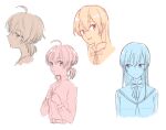  2girls ahoge buttoning closed_mouth commentary_request highres koito_yuu long_hair long_sleeves multiple_girls nanami_touko neck_ribbon nyamo open_mouth portrait procreate_(medium) ribbon short_twintails sideways_glance simple_background twintails upper_body white_background yagate_kimi_ni_naru 