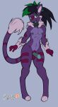  2023 absurd_res arashidrgn balls collar domestic_cat felid feline felis fur genitals green_eyes hair hi_res male mammal nipples nude open_mouth penis purple_body purple_fur simple_background solo 