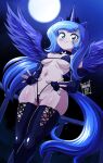  animal_ears bikini blue_eyes blue_hair boots breasts danmakuman highres horns luna_(my_little_pony) micro_bikini midriff moon my_little_pony my_little_pony:_friendship_is_magic navel night personification single_horn small_breasts swimsuit tail thigh_boots wings 