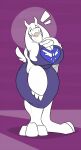  anthro barefoot big_breasts big_feet boss_monster bovid breasts caprine feet female freebird11 fur hi_res horn mammal simple_background smile solo standing tongue tongue_out toriel undertale undertale_(series) white_body white_fur 