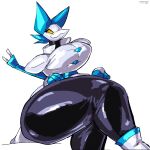  1:1 2023 absurd_res anthro biped darkner deltarune digital_media_(artwork) felid feline female hi_res huge_thighs hyper hyper_thighs machine mammal robot rohan_furries simple_background sitting smile solo tasque_manager thick_thighs undertale_(series) wide_hips 