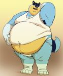  2023 anthro armpit_hair australian_cattle_dog bandit_heeler barefoot belly big_belly bluey_(series) body_hair canid canine canis cattledog clothed clothing domestic_dog eyebrows feet fur herding_dog jockstrap looking_at_viewer love_handles male mammal moobs navel obese obese_anthro obese_male open_mouth open_smile overweight overweight_anthro overweight_male pastoral_dog shirt simple_background smile solo standing tan_background tank_top tcw thick_thighs tongue topwear tuft underwear 