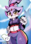  anthro belly big_butt blaze_the_cat breasts butt cat_tail clothing crop_top felid feline female hair humanoid madjoker mammal mario_and_sonic_at_the_olympic_games pupils purple_hair sega shirt slit_pupils small_breasts solo sonic_the_hedgehog_(comics) sonic_the_hedgehog_(series) topwear wide_hips 