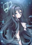  1girl absurdly_long_hair aris_(blue_archive) black_dress black_hair blue_archive blue_eyes blue_halo blush crying crying_with_eyes_open dress halo highres k_four_nine long_hair looking_at_viewer parted_lips ringed_eyes short_sleeves solo tears upper_body very_long_hair 