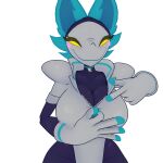  absurd_res anthro blender_(software) blender_eevee blue_body blue_fur blush clothed clothing computer_mouse deltarune felid female fur genitals gesture gloves glowing glowing_genitalia goosin handwear hi_res humanoid mammal ok_sign partially_clothed pointing pointing_at_breasts solo tasque_manager torn_clothing undertale_(series) zipper 