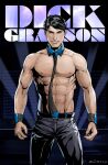  abs artist_name bara batman_(series) belt black_belt black_hair black_pants character_name dc_comics dick_grayson evinist highres large_pectorals muscular muscular_male navel nipples pants pectorals short_hair smile topless_male wristband 