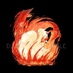  animal_focus artist_name black_background commentary darkvoiddoble fire fox from_side looking_back ninetales no_humans pokemon pokemon_(creature) red_eyes watermark yellow_fur 