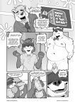  anthro ball_fondling balls bear blindfold blush canid canine canis catsudon comic domestic_dog english_text flaccid fondling gameshow genitals handjob hi_res humanoid_genitalia humanoid_penis licking licking_lips male male/male mammal monochrome mostly_nude nipples nude overweight overweight_male penile penis polar_bear sex smile text tongue tongue_out ursine 