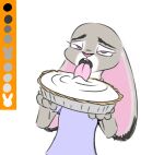  anthro dessert disney ears_down female food judy_hopps lagomorph leporid licking lidded_eyes looking_at_viewer low_res mammal pie pivoted_ears rabbit solo spoof_(artist) tongue tongue_out zootopia 