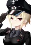  black_gloves blonde_hair breasts gloves highres jiseki_rena large_breasts looking_at_viewer medium_hair military military_uniform nazi original red_eyes rena_(jiseki_rena) soldier uniform 