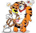  anthro big_penis cheetah cheetos chester_cheetah duo erection felid feline foreskin frosted_flakes genitals hikiganebousou humanoid_genitalia humanoid_penis kellogg&#039;s male male/male mammal mascot pantherine penis simple_background tiger tony_the_tiger white_background 