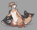  anthro blue_eyes female fur mammal mustelid nipples otter pool_toy solo symrea tan_body 