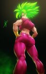  1girl ass daffduff dragon_ball dragon_ball_super glowing glowing_hair green_hair highres kefla_(dragon_ball) muscular muscular_female solo super_saiyan 