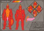 absurd_res anthro arm_spikes back_spines butt digital_media_(artwork) dragon english_text forked_tongue genitals hi_res knot male melee_weapon model_sheet muscular novah_ikaro novah_ikaro_(character) orange_body orange_eyes orange_scales penile_spines penis pink_tongue red_body red_scales scales solo spikes spikes_(anatomy) sword tail text tongue vein veiny_penis weapon wingless_dragon 