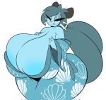  anthro arizonathevixen asian_clothing bedroom_eyes big_breasts blue_body blue_eyes blue_hair breasts cleavage clothed clothing dewott east_asian_clothing female generation_5_pokemon green_eyes hair hi_res huge_breasts huge_hips huge_thighs hyper hyper_breasts japanese_clothing kimono licking licking_lips looking_at_viewer narrowed_eyes nintendo pokemon pokemon_(species) seductive smile solo thick_thighs tongue tongue_out wide_hips 