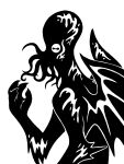  2015 4_claws 4_fingers ambiguous_gender black_and_white claws cthulhu cthulhu_mythos digital_drawing_(artwork) digital_media_(artwork) eldritch_abomination face_tentacles fingers h.p._lovecraft hi_res horizontal_pupils humanoid membrane_(anatomy) membranous_wings mind_flayer monochrome pupils restricted_palette silhouette simple_background solo sunnyclockwork tentacles white_background wings 