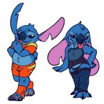  3_toes alien anthro barefoot belly_tuft big_ears biped blue_body blue_fur blue_nose chest_tuft claws clothed clothing disney ears_down experiment_(lilo_and_stitch) fatzoimp feet fishnet fishnet_legwear fur hand_on_hip head_tuft hi_res legwear lilo_and_stitch male notched_ear pivoted_ears simple_background slightly_chubby slightly_chubby_male smile solo stitch_(lilo_and_stitch) teeth toe_claws toes tongue tongue_out tuft white_background 