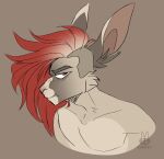  anthro digital_media_(artwork) eye_bags frown hair highlights_(coloring) lagomorph leporid looking_at_viewer male mammal punk_hair rabbit red_hair ribr0t scowl shirtless shirtless_male sketch solo 