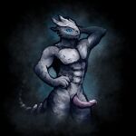  1:1 anthro baldur&#039;s_gate_3 blue_eyes bodily_fluids dragon dragonborn_(dnd) dungeons_and_dragons genital_fluids genitals hasbro hi_res lizard male male/male muscular muscular_male penis precum reptile scales scalie slit solo tail uselence white_body wizards_of_the_coast 