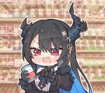  1girl asymmetrical_horns black_hair blue_hair blush breasts cellphone chibi colored_inner_hair demon_horns fur_trim hair_ornament highres holding holding_phone hololive hololive_english horns i&#039;m_at_soup_(meme) kukie-nyan long_hair meme mole mole_under_eye multicolored_hair nerissa_ravencroft phone red_eyes smartphone solo talking_on_phone virtual_youtuber 