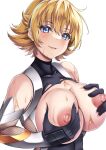  1girl absurdres bare_shoulders blonde_hair blue_eyes blush breasts highres igawa_sakura large_breasts latex latex_leotard leotard ninja parapetto revealing_clothes short_hair smile solo taimanin_(series) taimanin_asagi taimanin_suit torn_clothes 