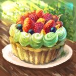  absurdres blueberry cake cherry dessert food food_focus fruit fruit_tart highres nanohana_wave no_humans original pastry plant plate raspberry still_life strawberry sweets table tart_(food) whipped_cream 