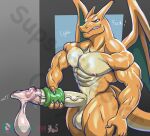  5_fingers abs anthro areola big_penis charizard claws condom countershade_tail countershade_torso countershading english_text erection filled_condom fingers generation_1_pokemon genitals glans hi_res huge_penis humanoid_genitalia humanoid_penis male masterelrest masturbation membrane_(anatomy) membranous_wings muscular muscular_anthro muscular_male nintendo nipples orange_body pecs penetrable_sex_toy penile penile_masturbation penis pokemon pokemon_(species) sex_toy sexual_barrier_device solo tail text vein veiny_penis wearing_condom wings 