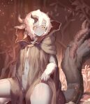  absurd_res big_tail black_sclera blush chest_fur cloak cloak_only clothing crossgender dark_body dark_skin ekrea_jan elden_ring eyelashes female fromsoftware fur grey_body grey_skin hair hi_res horn horned_humanoid humanoid lifted_by_self looking_at_viewer margit_the_fell morgott_the_omen_king mouth_closed multi_horn navel omen_(elden_ring) short_hair solo tail thick_thighs white_body white_fur white_hair yellow_eyes 