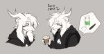  anthro asriel_dreemurr_(god_form) backpack baggy_eyes beverage black_clothing black_hoodie black_stripes black_topwear bovid caprine clothed clothing coffee coffee_cup container cup drugs eyebrow_piercing facial_piercing fur goat hair hi_res holding_coffee_cup holding_container holding_cup holding_object hoodie horn looking_at_viewer male mammal messy_hair myoukky piercing solo stripes tired tired_eyes topwear undertale undertale_(series) white_body white_fur 