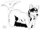  all_fours anthro black_and_white black_hair breasts canid canine canis clothed clothing collar female hair inktober line_art lionclaw1 mammal monochrome nipples nude solo tail tail_motion tailwag tongue tongue_out traditional_media_(artwork) wolf 