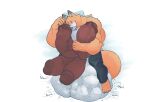  4_penises anthro b4_(c3b4) balls big_balls big_muscles big_penis c3b4 canid canine cock_vore embrace erection fox fur genitals hi_res hug huge_balls huge_muscles huge_penis hyper hyper_balls hyper_genitalia hyper_penis male mammal multi_genitalia multi_penis muscular muscular_anthro muscular_male orange_body orange_fur penile penis penis_hug sleeping solo text vore white_body white_fur 