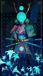  1girl absurdres armor dominik_mayer flower helmet highres japanese_armor japanese_clothes kabuto_(helmet) katana moon samurai solo sword weapon 