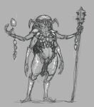  ambiguous_gender anthro arthropod blattodea cockroach digital_media_(artwork) feet greyscale hi_res insect izrez jewelry levitating_object loincloth_only looking_at_viewer monochrome multi_arm multi_limb runes solo staff 