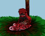  2012 aemi anthro arms_tied black_body black_skin blood bodily_fluids bound death digital_drawing_(artwork) digital_media_(artwork) furx_(character) gore grass guts lizard male organs outside plant red_body red_skin reptile scalie solo tree 