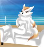  2018 4_toes 5_fingers anthro asian_mythology black_nose brown_eyes canid canine chair chest_fur cruise_ship darkmythiccat digital_media_(artwork) dipstick_tail east_asian_mythology eyelashes feather_boa feet female fingers fox fox_spirit fur fur_boa furniture hair hi_res hotel_transylvania japanese_mythology kitsune_(hotel_transylvania) light limp_wrist looking_at_viewer mammal markings merchant_ship multi_tail mythology on_chair orange_body orange_fur orange_hair passenger_ship pseudo_clothing pseudo_scarf railing sea ship signature sitting sitting_on_chair solo sunlight tail tail_markings tail_scarf toes vehicle water watercraft white_body white_fur yokai 