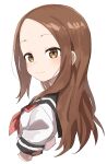  1girl absurdres black_sailor_collar brown_eyes brown_hair closed_mouth forehead gazacy_(dai) highres karakai_jouzu_no_takagi-san long_hair looking_at_viewer neckerchief red_neckerchief sailor_collar school_uniform serafuku short_sleeves smile solo takagi-san upper_body 