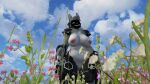  3d_(artwork) breasts clothed clothing digital_media_(artwork) female flower_field genitals hi_res mamagen nude outside partially_clothed pussy rougethedoge solo vrchat 