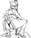  absurd_res anthro avian band1tnsfw bird black_and_white breasts butt crouching eyelashes female female_focus generation_9_pokemon hi_res long_eyelashes looking_at_viewer monochrome nintendo pinup pokemon pokemon_(species) pole portrait pose quaquaval solo stripper stripper_pole tail thick_thighs 