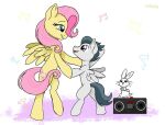  2017 21:16 age_difference angel_(mlp) black_hair black_tail boombox cutie_mark dancing digital_drawing_(artwork) digital_media_(artwork) equid equine eye_contact eyelashes female feral fluttershy_(mlp) friendship_is_magic green_eyes grey_body group hair hasbro lagomorph leporid looking_at_another male male/female mammal musical_note my_little_pony older_female on_hind_legs pegasus pink_hair pink_tail purple_eyes rabbit rumble_(mlp) sarikashy spread_wings tail trio wings yellow_body younger_male 