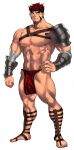 1boy abs absurdres armor bara barefoot_sandals bracer facial_hair facial_mark full_body goatee highres kneehighs large_pectorals looking_at_viewer male_focus muscular muscular_male navel navel_hair nipples original pauldrons pectorals pelvic_curtain red_hair roman_clothes seductive_smile short_hair shoulder_armor sideburns_stubble single_pauldron smile socks solo stomach strongman_waist thick_eyebrows thick_thighs thighs topless_male ttn_(239_239) 