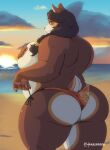  absurd_res amara_burrger anthro beach bedroom_eyes big_breasts big_butt bikini breasts butt clothed clothing female hi_res holding_breast looking_at_viewer looking_back looking_back_at_viewer mammal narrowed_eyes overweight overweight_female seaside seductive side-tie_bikini solo string_bikini swimwear thick_thighs topless 