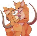  anthro anus areola big_breasts blush bodily_fluids breasts butt censored cottontail duo female fur generation_1_pokemon genital_fluids genitals hi_res mammal nintendo nipples nude pokemon pokemon_(species) pussy raticate rodent simple_background teeth tongue white_background 