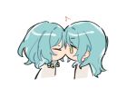  2girls aqua_hair bang_dream! bow braid chibi green_eyes hair_bow hikawa_hina hikawa_sayo incest kiss long_hair medium_hair multiple_girls multiple_hair_bows profile siblings sisters tanco_sae twin_braids twincest twins white_background yuri 