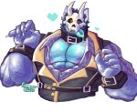  &lt;3 2023 abs anthro artist_name atlas_(juggermelon) beard big_pecs black_clothing black_topwear black_vest blue_tongue canid canine canis claws clothing collar dress_shirt facial_hair finger_claws fur harness hi_res male mammal mask muscular muscular_anthro muscular_male one_eye_closed pecs pinstripe_clothing purple_body purple_fur rolled_up_sleeves shirt simple_background skull_mask solo sugarovin tongue tongue_out topwear unbuttoned_shirt vest white_background wink wolf wristband yellow_eyes 