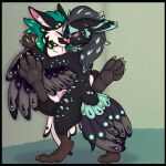  4_toes black_body blush eyes_closed feathered_wings feathers feet fur hi_res mane symrea talons toes wings 