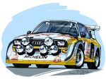  antony_(3) artist_name audi audi_quattro car dated highres michelin motor_vehicle no_humans race_vehicle racecar rally_car spoiler_(automobile) vehicle_focus world_rally_championship 