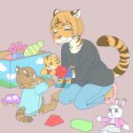  1:1 anthro baby car clothed clothing doll duo ekaki510 eyes_closed felid female fur hair mammal mother mother_and_child multicolored_body multicolored_fur open_mouth pantherine parent parent_and_child puppet smile tiger toy vehicle young 