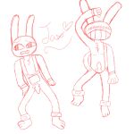  andromorph anthro clothing genitals gloves handwear hi_res intersex jax_(the_amazing_digital_circus) lagomorph leporid male mammal overalls penis rabbit solo thickyboii 