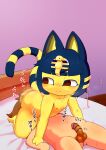  alacarte animal_crossing ankha_(animal_crossing) anthro bed censored domestic_cat facesitting felid feline felis female flat_chested furniture genitals hi_res human human_on_anthro interspecies male male/female mammal nintendo nipples oral penis sitting_on_another 