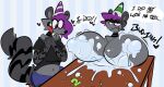  badsheep big_breasts birthday birthday_cake birthday_hat birthday_party breasts cake cell_shade dessert duo effects excited_female food gender_transformation hi_res huge_breasts hyena hyper hyper_breasts looking_down magic mammal max_(maxfloof) maxfloof maxine_(maxfloof) surprise transformation 